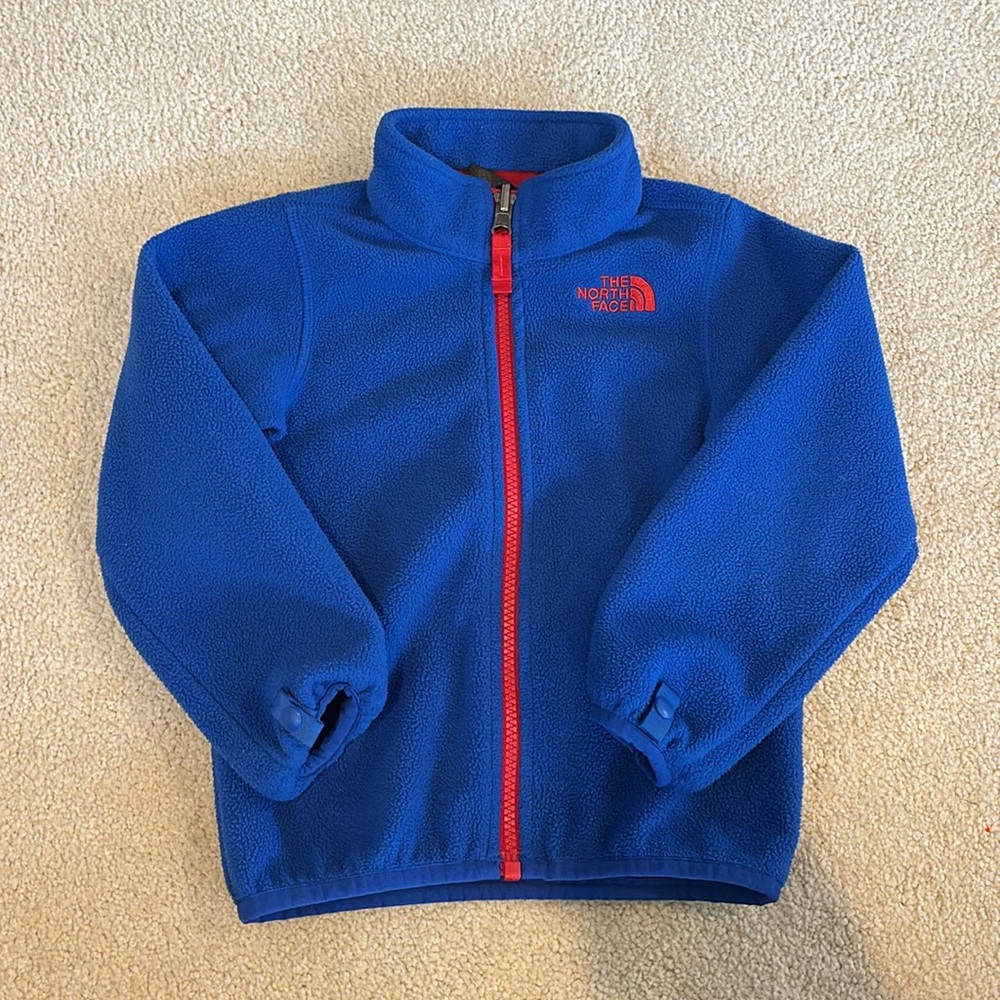 The north face toddler, 3T royal blue and red fleece zip up